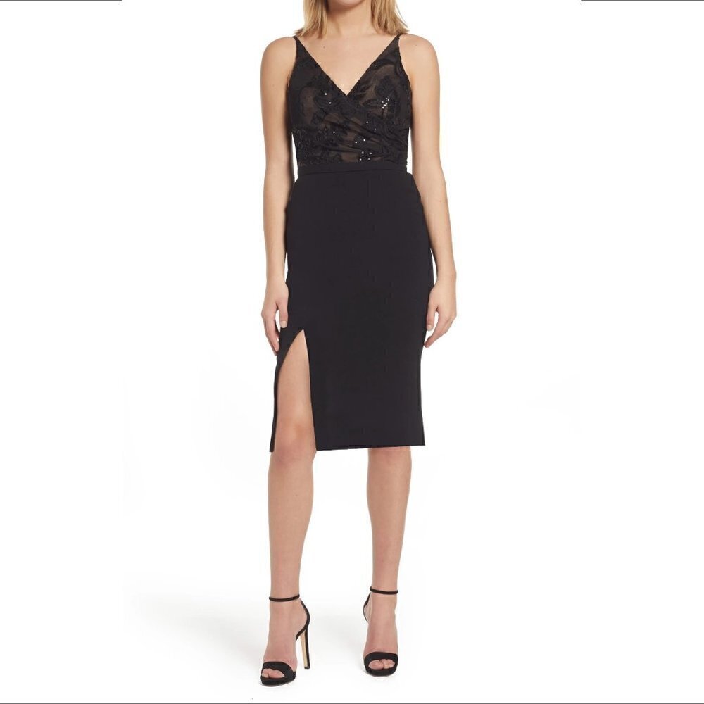 Dress the Population Giulia black sequin shift dress crepe cocktail new X-Small